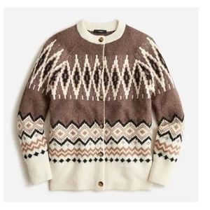 J. Crew Brown Cream Neutral Fair Isle Cardigan Sweater S
